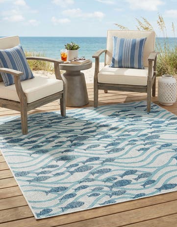 7' 10 x 7' 10 Easy-Clean Coastal Indoor / Outdoor Square Rug