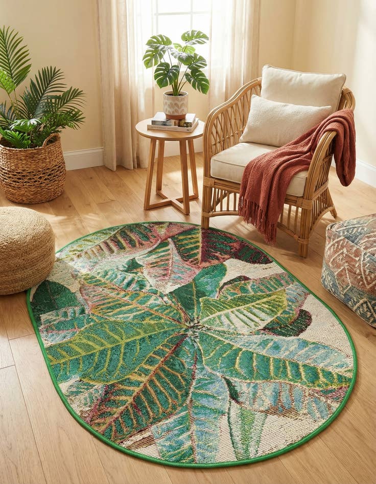 Detail image of 2' x 3'  Washable Botanical Indoor / Outdoor Oval Rug