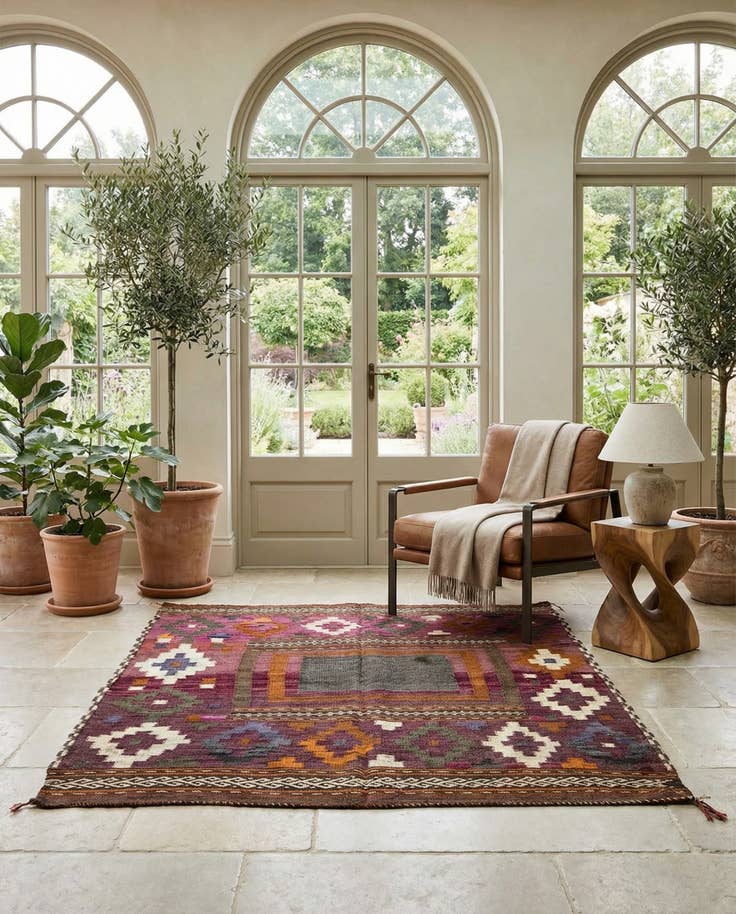 Detail image of 4' 2 x 4' 4 Hand Woven Kilim Fars Wool Square Rug