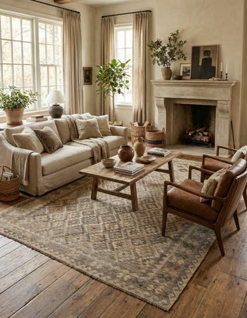 6' 7 x 9' 9 Hand Woven Kilim Maymana Wool Rug