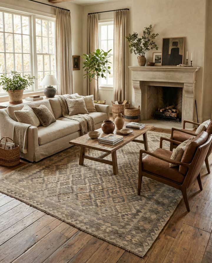 6' 7 x 9' 9 Hand Woven Kilim Maymana Wool Rug