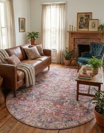 Pink Washable Nostalgia Oval Rug