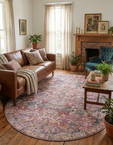 Pink Washable Nostalgia Oval Rug