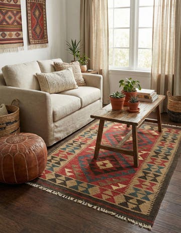 3' 3 x 4' 8 Hand Woven Kilim Maymana Wool Rug