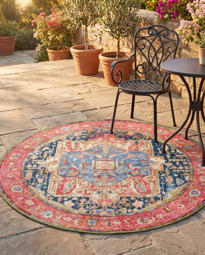 4' x 4' Easy-Clean Traditional Indoor / Outdoor Round Rug
