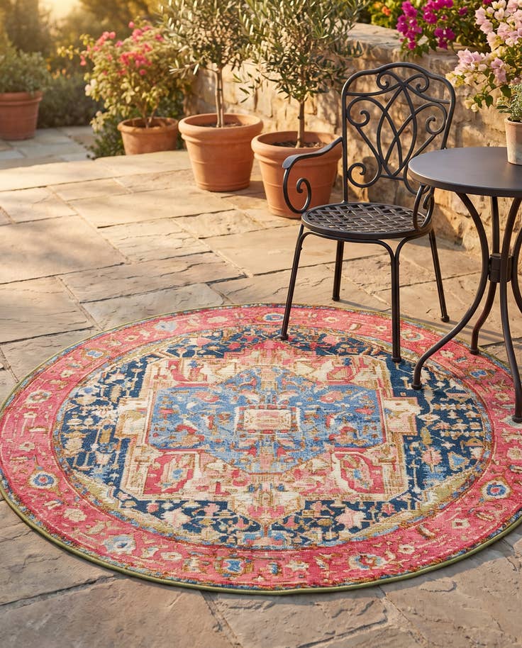 Detail image of 4' x 4' Easy-Clean Traditional Indoor / Outdoor Round Rug