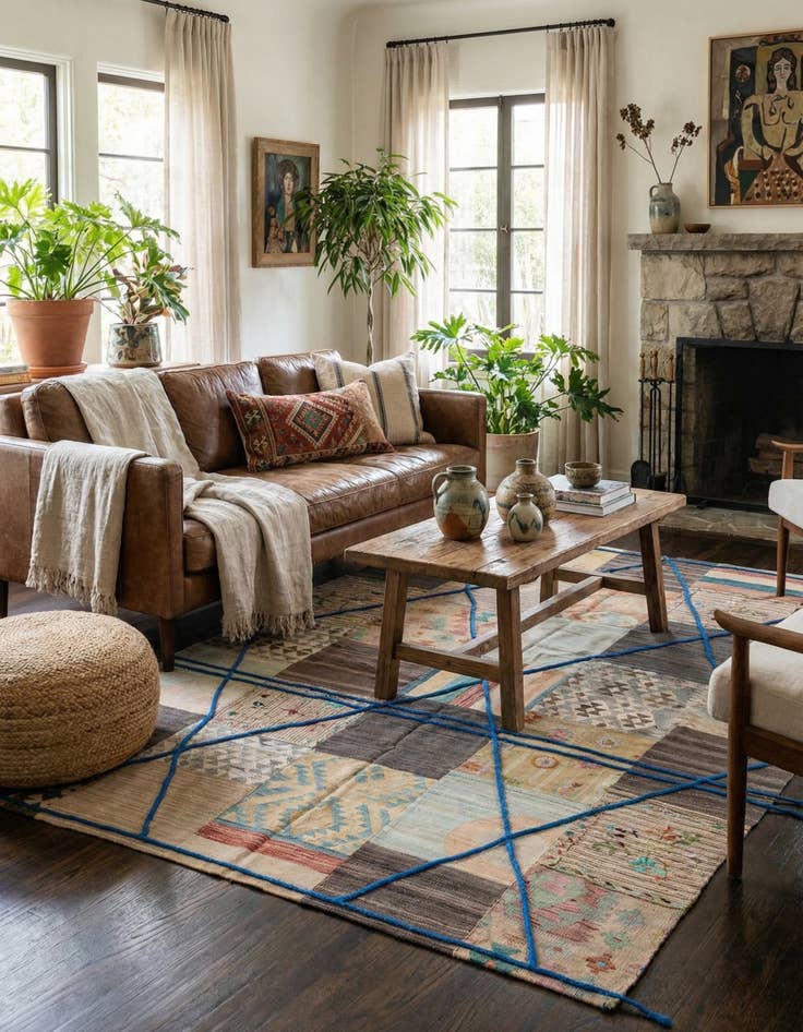 Detail image of  7' 1 x 10' 2  Hand Woven Kilim Patchwork Wool Rug