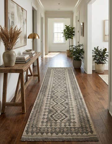 2' 9 x 9' 6 Hand Woven Kilim Maymana Wool Runner Rug