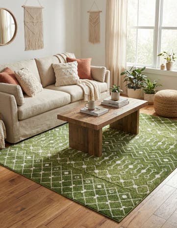 Green Moroccan Trellis Square Rug