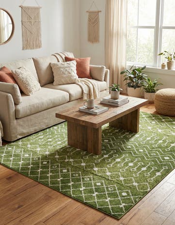 Green Moroccan Trellis Square Rug