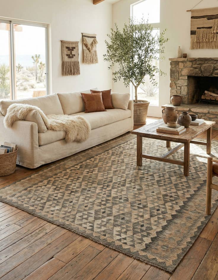 Detail image of  6' 7 x 9' 8  Hand Woven Kilim Maymana Wool Rug