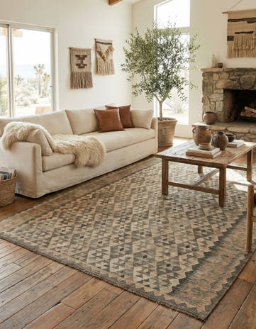 6' 7 x 9' 8 Hand Woven Kilim Maymana Wool Rug