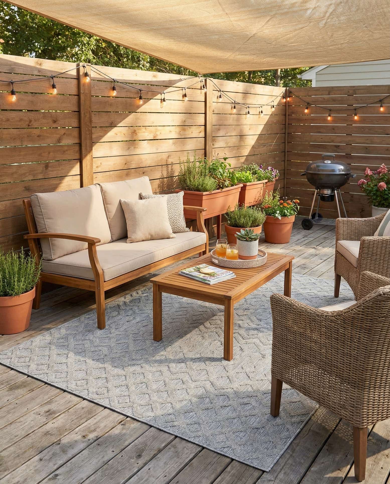 5' 3 x 8' Easy-Clean Trellis Textured Indoor / Outdoor Rug