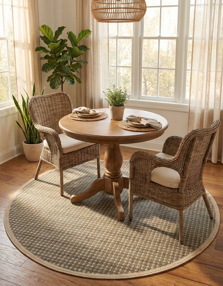 Detail image of 5' x 5'  Washable Border Indoor / Outdoor Round Rug