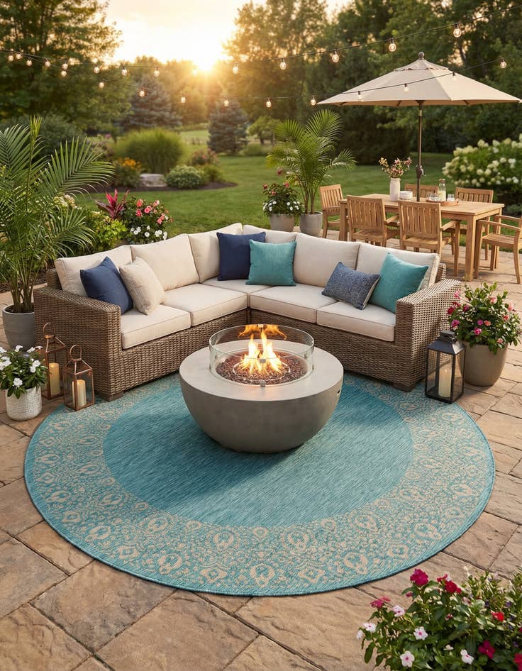Detail image of  10' 8 x 10' 8  Washable Border Indoor / Outdoor Round Rug