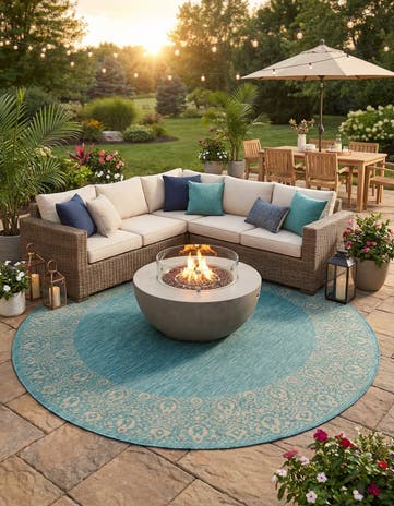 10' 8 x 10' 8 Easy-Clean Border Indoor / Outdoor Round Rug