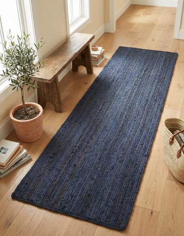 Navy Blue Handmade Braided Jute Runner Rug