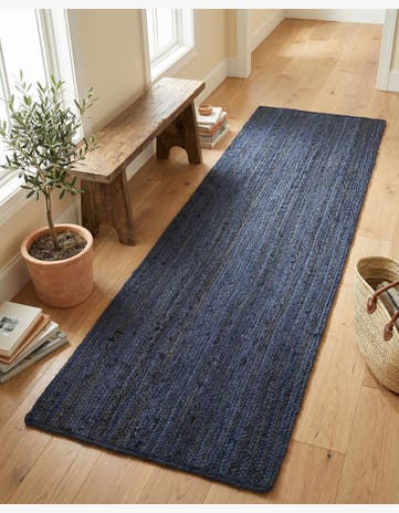 Navy Blue Handmade Braided Jute Runner Rug