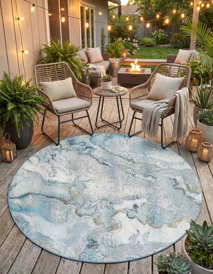 Detail image of 5' 3 x 5' 3  Washable Modern Indoor / Outdoor Round Rug