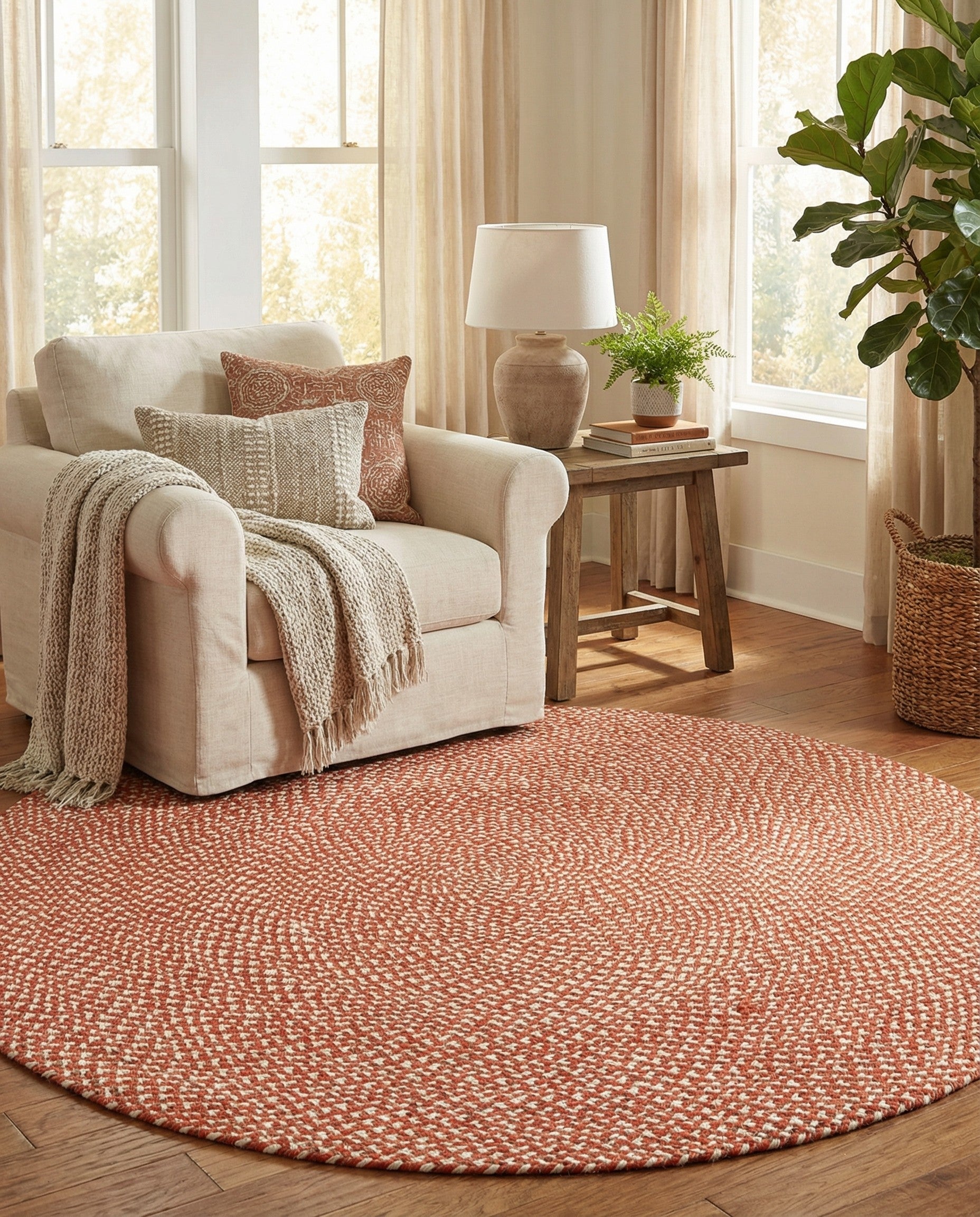  5' 1 x 5' 1  Hand Tweed Braided Jute Round Rug