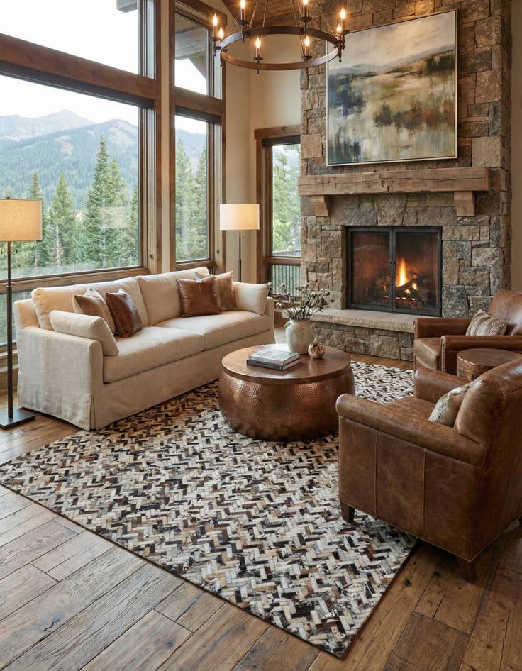 Detail image of 8' 1 x 9' 10 Cowhide Leather Rug