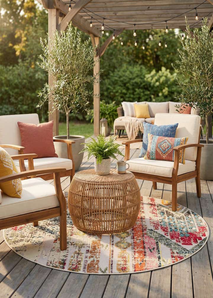 6' x 6' Easy-Clean Casablanca Indoor / Outdoor Round Rug