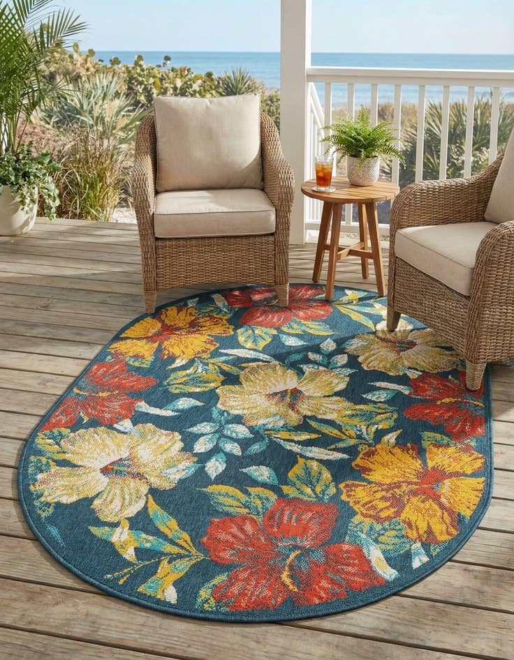 Detail image of 4' x 6' Easy-Clean Coastal Indoor / Outdoor Oval Rug