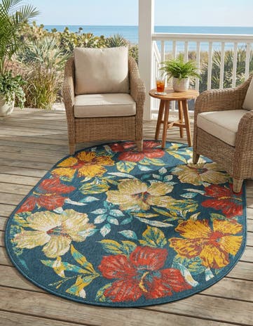 Easy-Clean Coastal Indoor / Outdoor Oval Rug