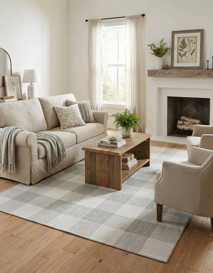 Detail image of  7' 10 x 10'  Washable Checkered Indoor / Outdoor Rug