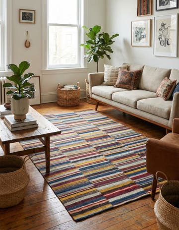 4' 9 x 6' 5 Hand Woven Kilim Modern Wool Rug