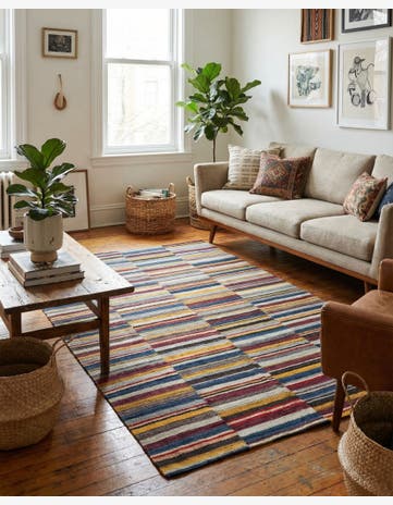 4' 9 x 6' 5 Hand Woven Kilim Modern Wool Rug