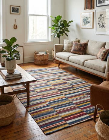 4' 9 x 6' 5 Hand Woven Kilim Modern Wool Rug