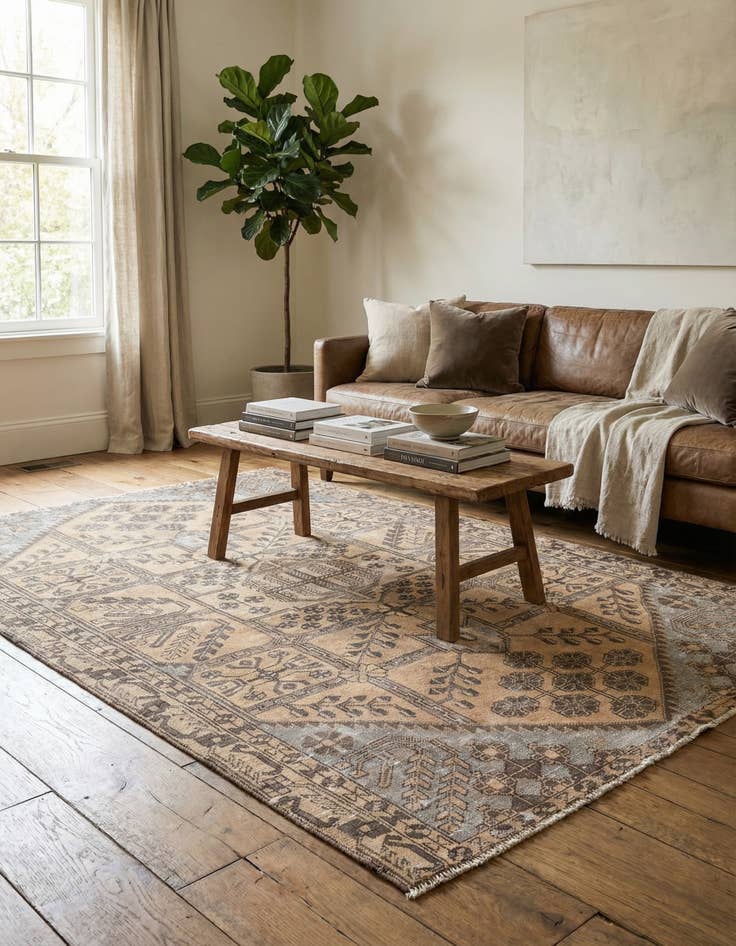 Detail image of 4' 9 x 6'  Hand Knotted Ultra Vintage Persian Wool Rug