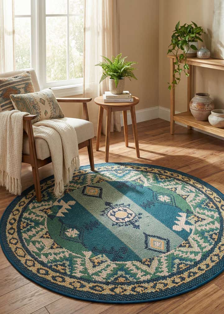 4' x 4' Easy-Clean Baja Indoor / Outdoor Round Rug