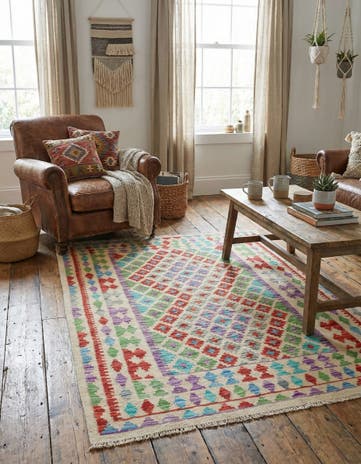 3' 6 x 4' 9 Hand Woven Kilim Maymana Wool Rug