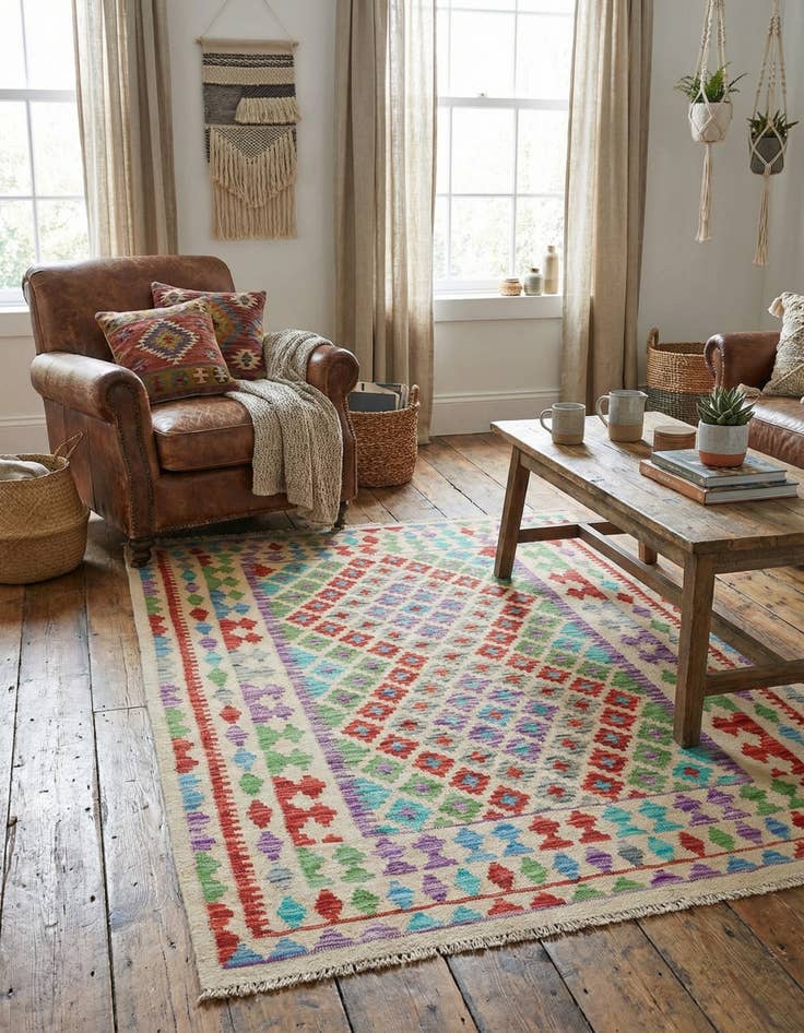 Detail image of 3' 6 x 4' 9  Hand Woven Kilim Maymana Wool Rug