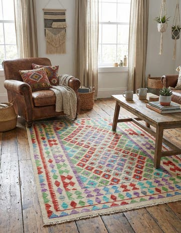 3' 6 x 4' 9 Hand Woven Kilim Maymana Wool Rug