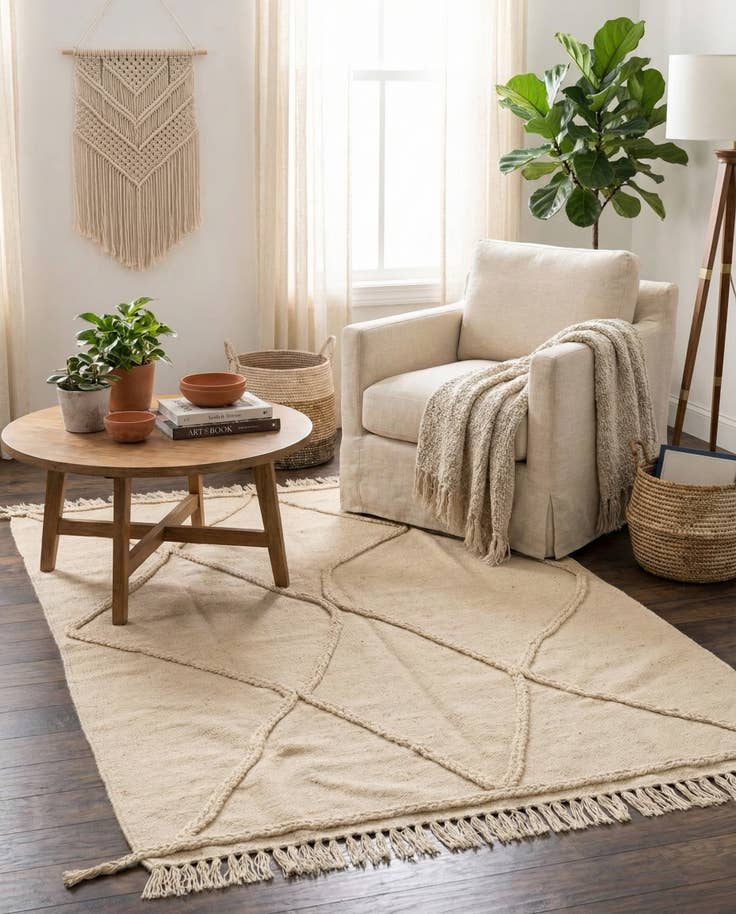 Detail image of 3' 6 x 4' 11 Hand Knotted Moroccan Wool Rug