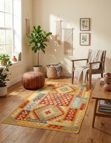 3' 6 x 6' 9 Hand Woven Kilim Maymana Wool Rug