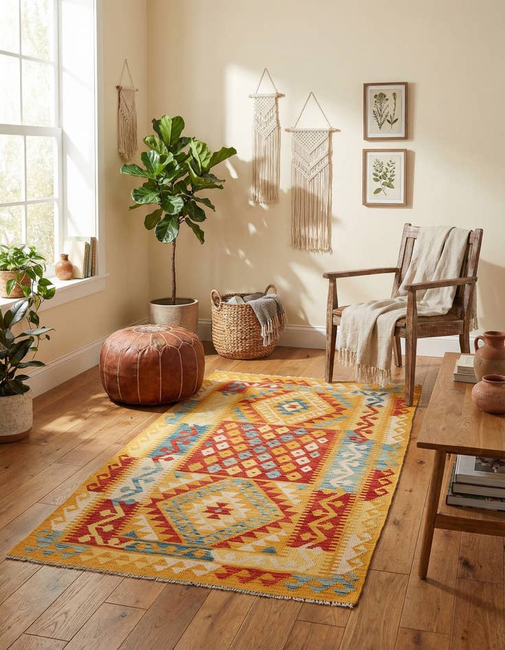 Detail image of 3' 6 x 6' 9  Hand Woven Kilim Maymana Wool Rug