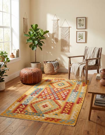 3' 6 x 6' 9 Hand Woven Kilim Maymana Wool Rug