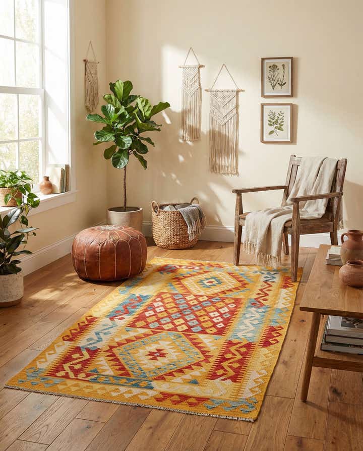 3' 6 x 6' 9 Hand Woven Kilim Maymana Wool Rug