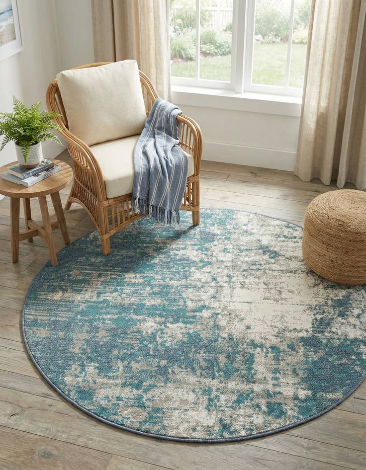 Detail image of 4' x 4'  Washable Coastal Indoor / Outdoor Round Rug