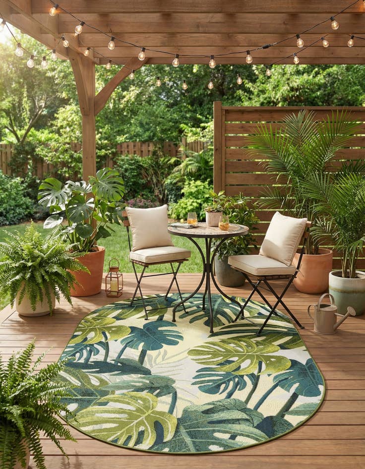 Detail image of 4' x 6'  Washable Botanical Indoor / Outdoor Oval Rug
