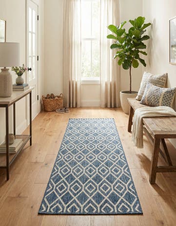 Blue Easy-Clean Jill Zarin Turks and Caicos Indoor / Outdoor Runner Rug