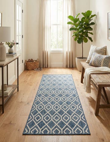 Blue Easy-Clean Jill Zarin Turks and Caicos Indoor / Outdoor Runner Rug