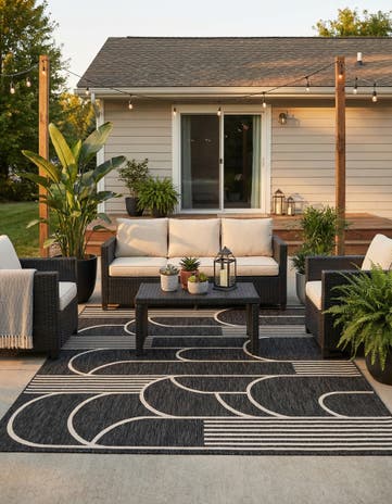 Black and White Easy-Clean Modern Indoor / Outdoor Rug