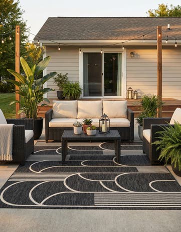 Black and White Easy-Clean Modern Indoor / Outdoor Rug