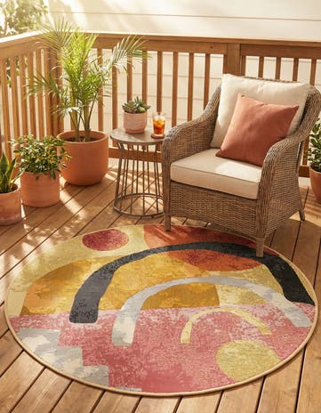 4' x 4' Easy-Clean Modern Indoor / Outdoor Round Rug