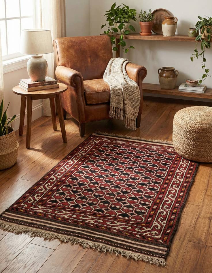 Detail image of 2' 8 x 4'  Hand Knotted Afghan Akhche Wool Rug